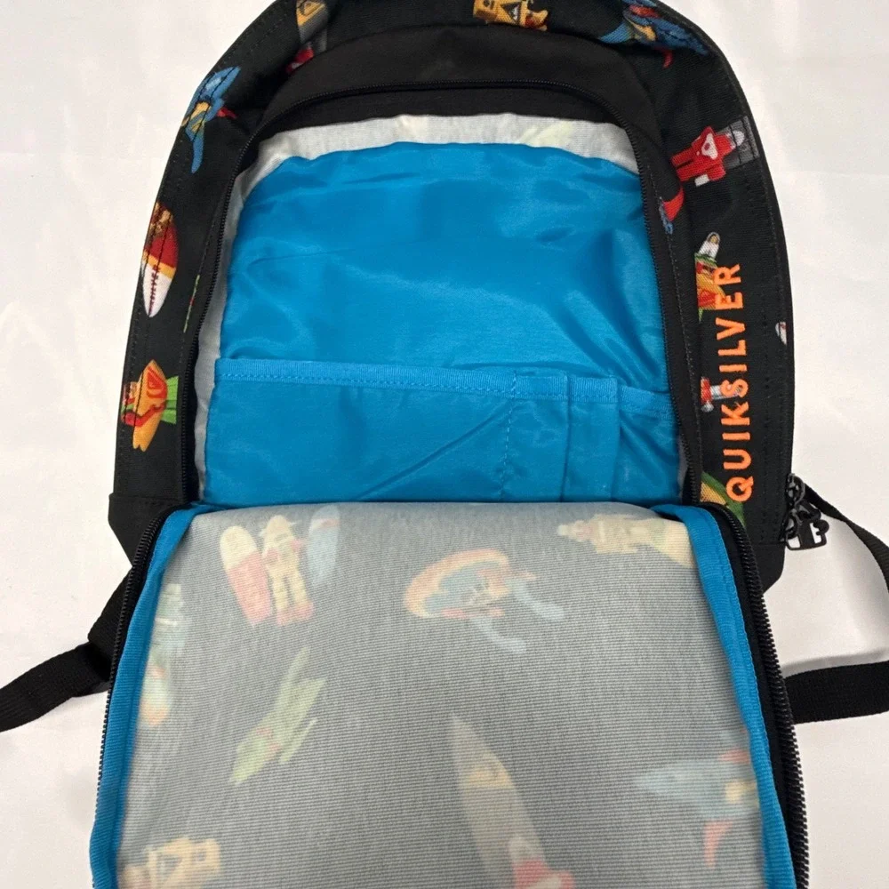 Quiksilver Black Robot Surfer Skateboard Print Mini Backpack Canvas 12 inch